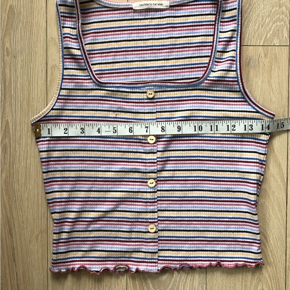 Caution to the Wind Square Neck Striped Multicolor Button Tank Top Size M - Picture 3 of 9